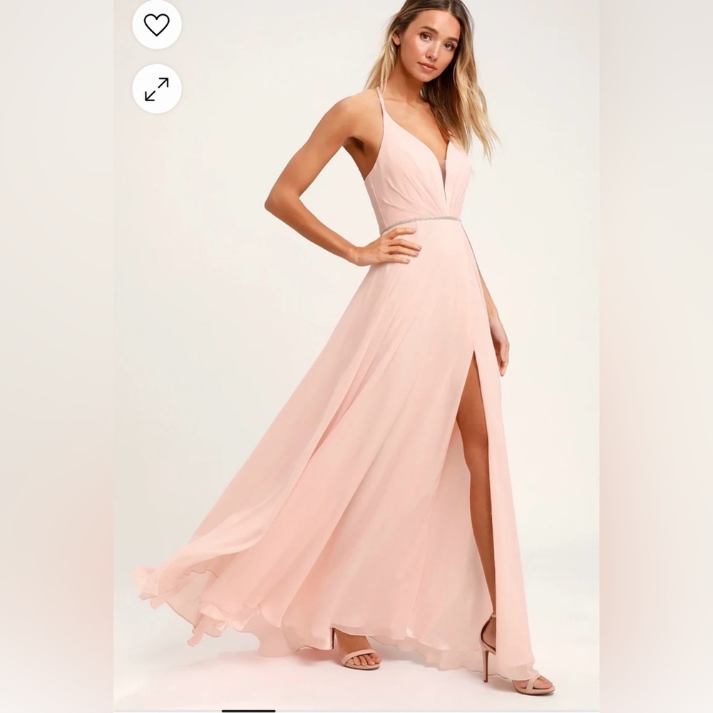 Lulus- “She’s Gorgeous” blush pink lace-up rhinestone dress (size 2)